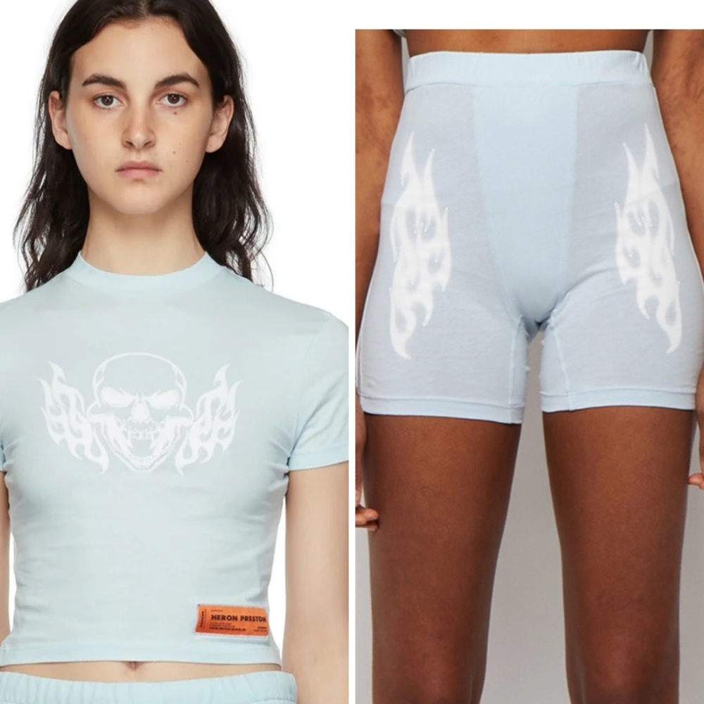 Women’s Heron Preston Blue Cotton T-shirt and matching shorts set